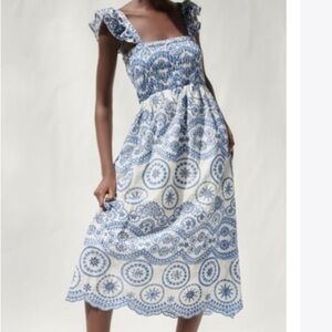 Daphne Lo Blue White Embroidered dress size S
